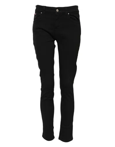 Dolce & Gabbana Black Cotton Logo Skinny Mid Waist Denim Jeans In Black