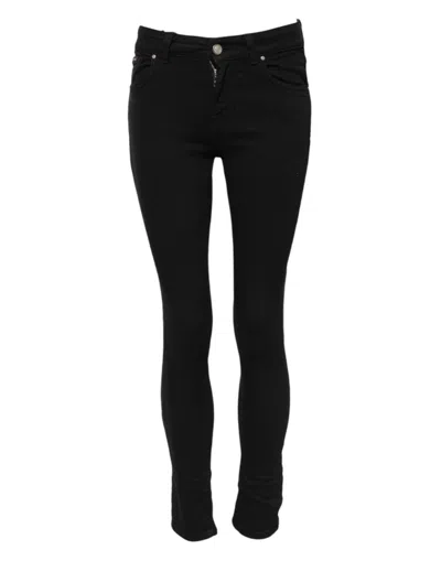 Dolce & Gabbana Black Cotton Logo Skinny Mid Waist Denim Jeans In Black
