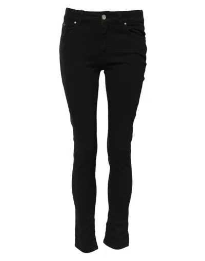 Dolce & Gabbana Black Cotton Logo Skinny Mid Waist Denim Jeans In Black