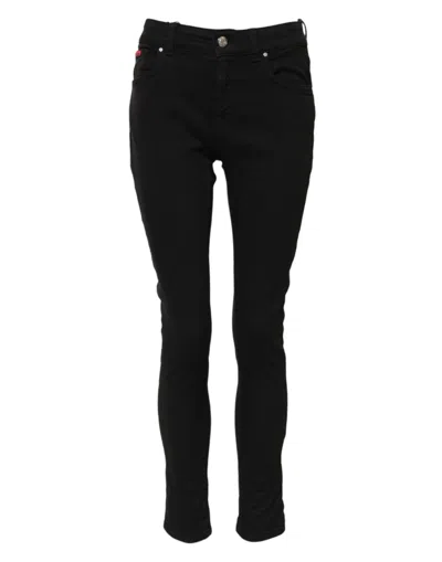 Dolce & Gabbana Black Cotton Logo Skinny Mid Waist Denim Jeans In Black