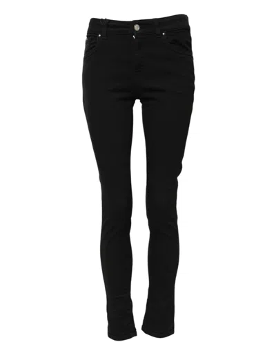 Dolce & Gabbana Black Cotton Logo Skinny Mid Waist Denim Jeans In Black
