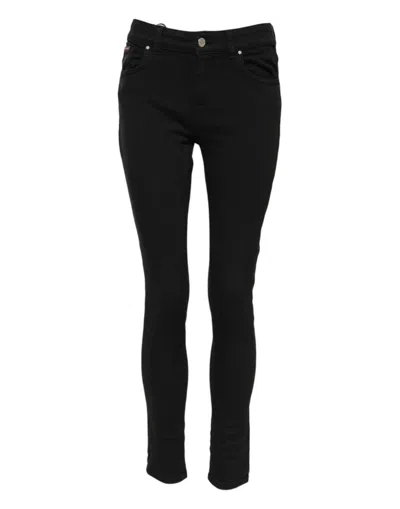 Dolce & Gabbana Black Cotton Logo Skinny Mid Waist Denim Jeans In Black