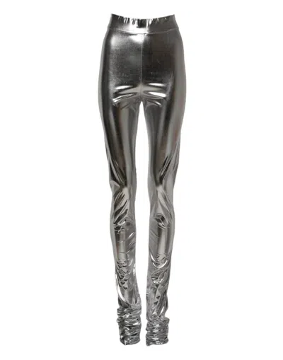 Dolce & Gabbana Metallic Silver Polyester Slim Fit Leggings Pants In Gray