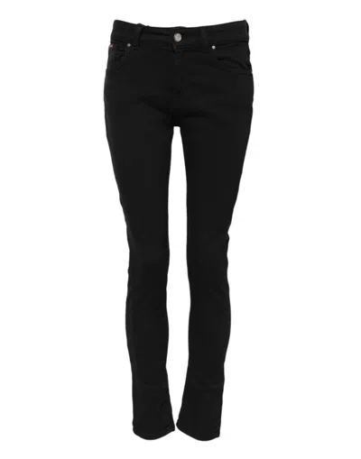 Dolce & Gabbana Black Cotton Logo Skinny Mid Waist Denim Jeans In Black