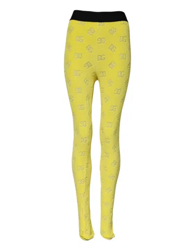 Dolce & Gabbana Yellow Logo Slim Fit Leggings Pants In Yellow