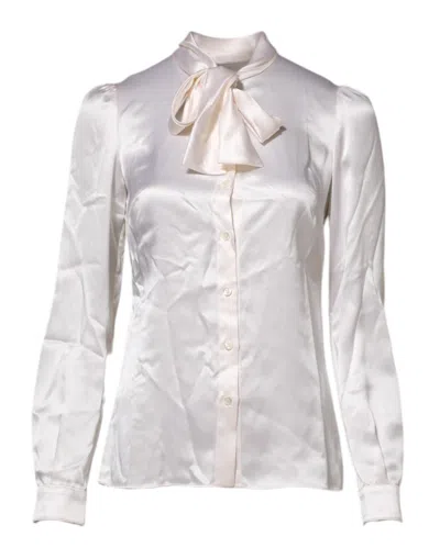 Dolce & Gabbana White Ascot Collar Long Sleeve Blouse Top In Neutral