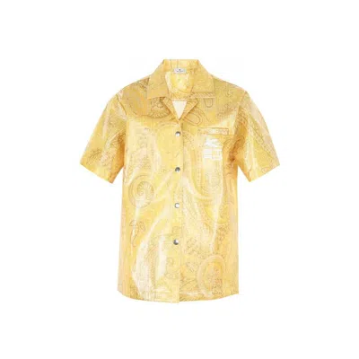 Etro Coated Paisley-print Ripstop Shirt In Yellow