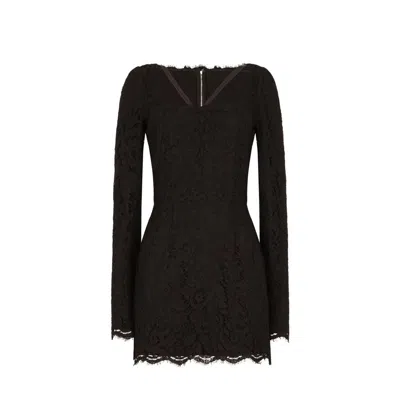 Dolce & Gabbana Black Stretch Silk Charmeuse Lace Dress