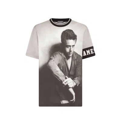 Dolce & Gabbana Cotton T-shirt With James Dean Print In Gray