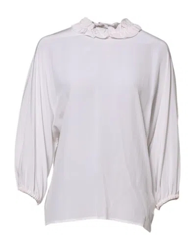 Dolce & Gabbana White Ruffled Neckline Blouse Pullover Top