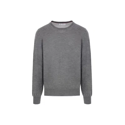 Brunello Cucinelli Ribbed Crew Neck Sweater With Long Sleeves In Gray