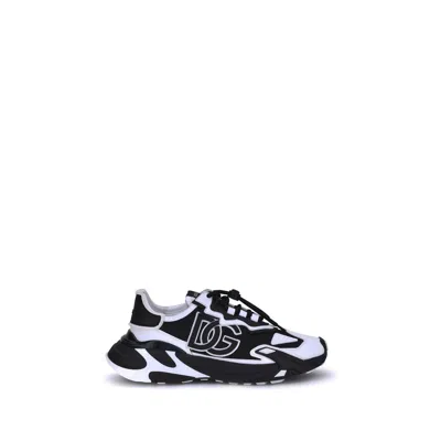 Dolce & Gabbana Panelled Leather Sneakers With Iconic Logo Patch In Black