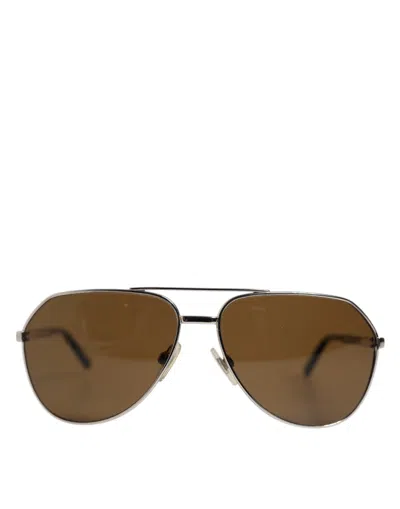 Dolce & Gabbana Dg2073 Silver Steel Classic Pilot Brown Lens Sunglasses