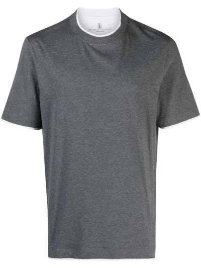 Brunello Cucinelli Basic Silk-blend T-shirt In Gray