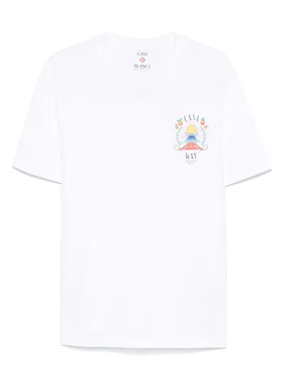 Casablanca T-shirt Girocollo Con Logo Sul Fronte In Cotone Bianca Uomo In White