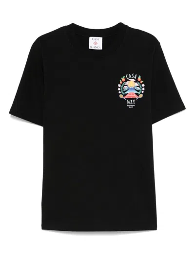 Casablanca Casa Way Mountain Printed Organic Cotton-jersey T-shirt In Black