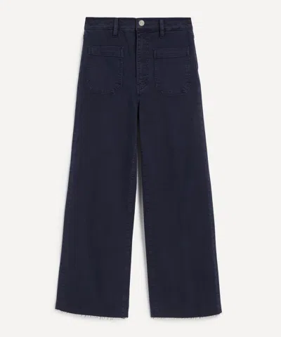 Frame Womens The Anchor Cropped Stretch-denim Jeans Navy Raw Fray In Blue