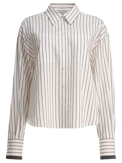 Brunello Cucinelli Striped Cotton Shirt In White