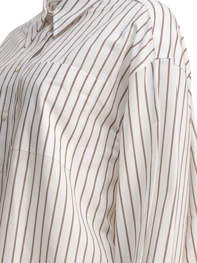 Brunello Cucinelli Striped Cotton Shirt In White