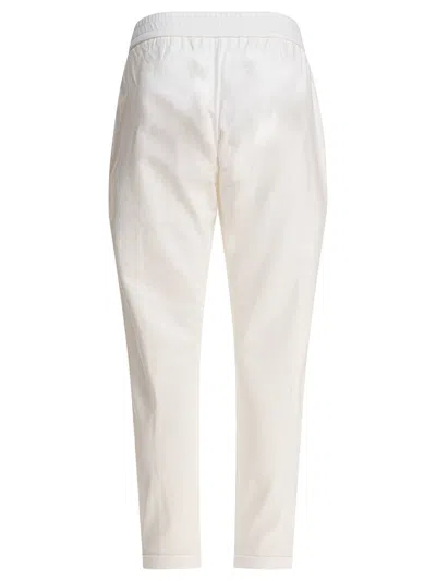 Brunello Cucinelli White Pants With Elastic Drawstring Waist And Monile Detail On The Pockets In White