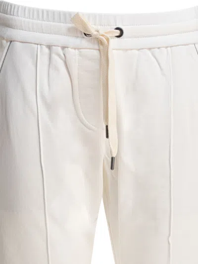 Brunello Cucinelli White Pants With Elastic Drawstring Waist And Monile Detail On The Pockets In White