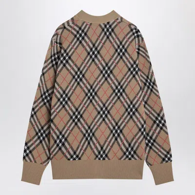 Burberry Check V-neck Cardigan In Wool And Mohair Blend In Brown