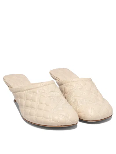 Burberry Quilted Kitten Heel Mules With Embroidered Detail