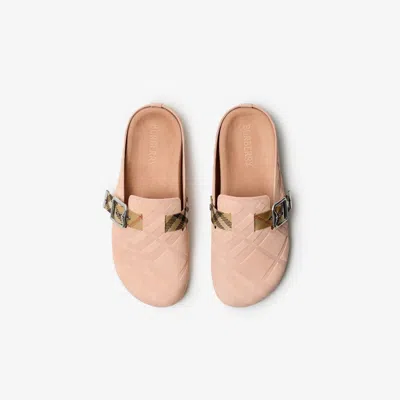 Burberry Urchin Calf Suede Slide Clogs In Pink