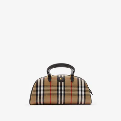 Burberry Highland Beige Handbag With Ekd Patch On The Front And All-over Check Motif In Cotton Blend Woman In Neutral