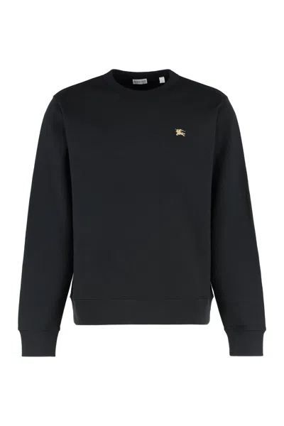 Burberry Cotton Sweatshirt With Logo Embroidery In Black