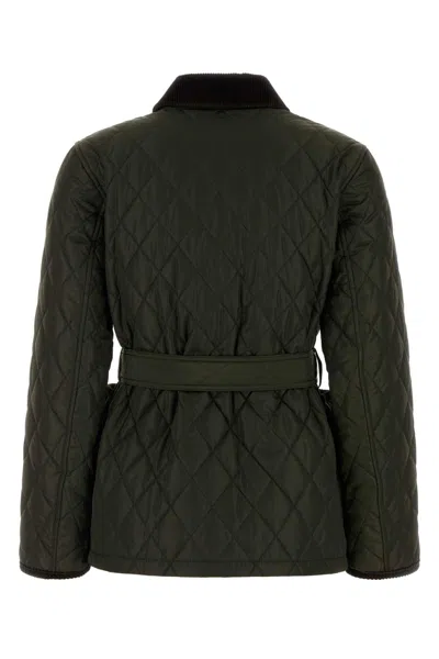 Burberry Quilted Nylon Jacket With Belt In Green