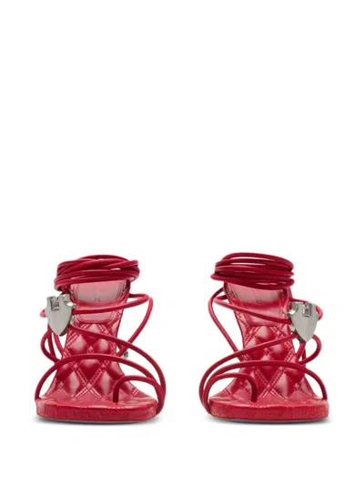 Burberry Quilted Strappy Sandals Metal Hardware In Red