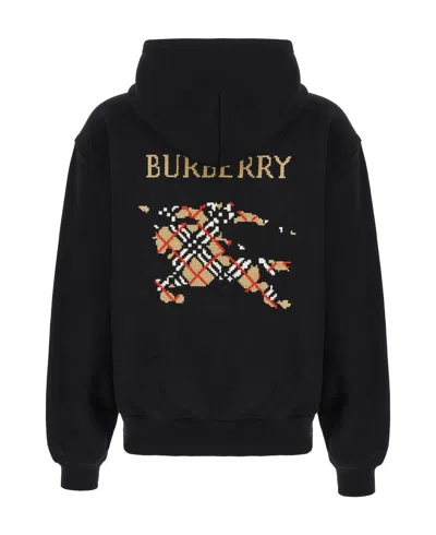 Burberry Men Black Sweatshirt With Ekd Embroidery On The Front And Logo Print On The Rear In Cotton