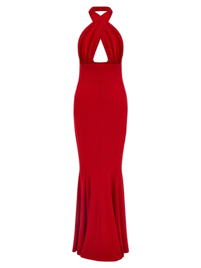 Norma Kamali Cross Halter Fishtail Dress In Red