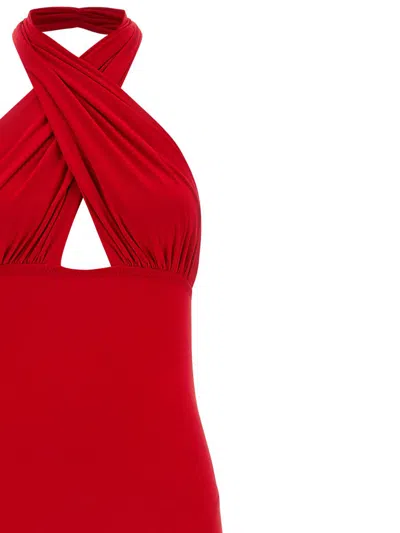 Norma Kamali Cross Halter Fishtail Dress In Red
