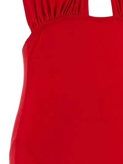 Norma Kamali Cross Halter Fishtail Dress In Red