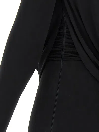 Elisabetta Franchi Draped Black Maxi Dress With Deep Neckline In Black