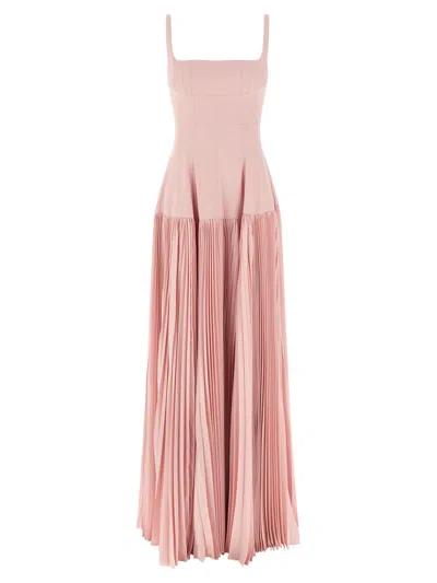 Giovanni Bedin Pleated-skirt Square-neck Maxidress In Pink