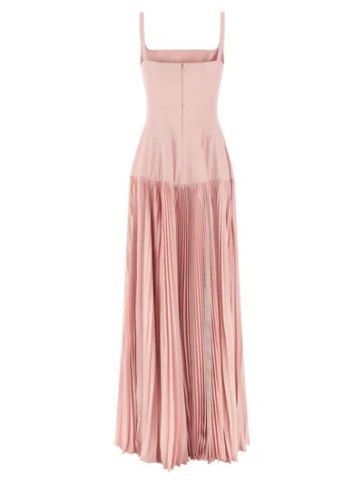 Giovanni Bedin Pleated-skirt Square-neck Maxidress In Pink