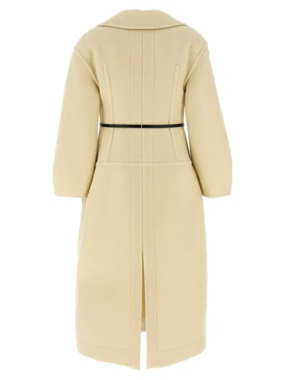 Jil Sander Tailored Coat With Belted Waist And Structured Shoulders In Nude