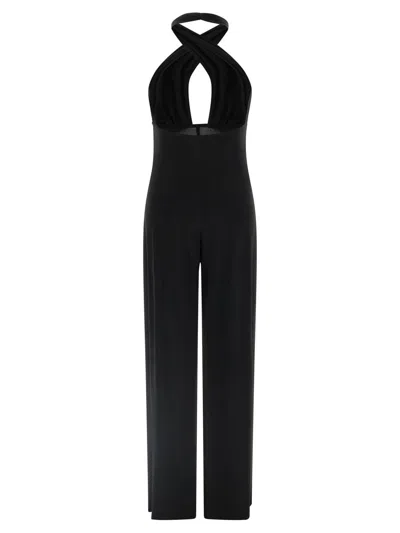 Norma Kamali Cross Halter Straight Leg Jumpsuit