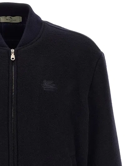 Etro Wool Bomber Jacket In Blue