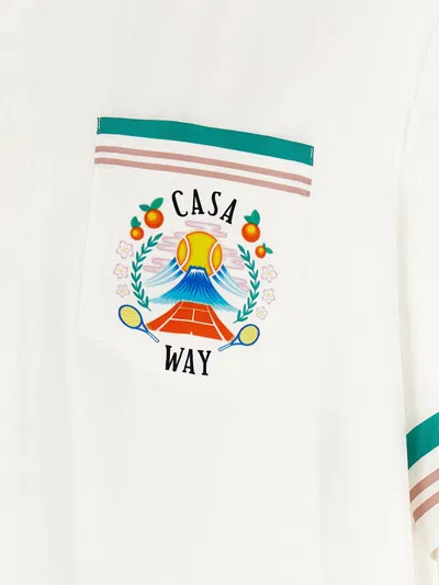 Casablanca Mens Tbc Cuban-collar Graphic-pattern Silk Shirt In White