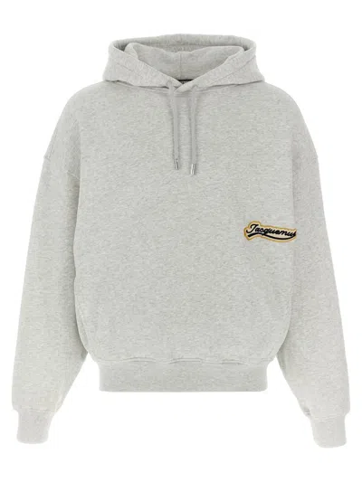 Jacquemus Hooded Sweater With Drawstring And Ribbed Finish In Gray