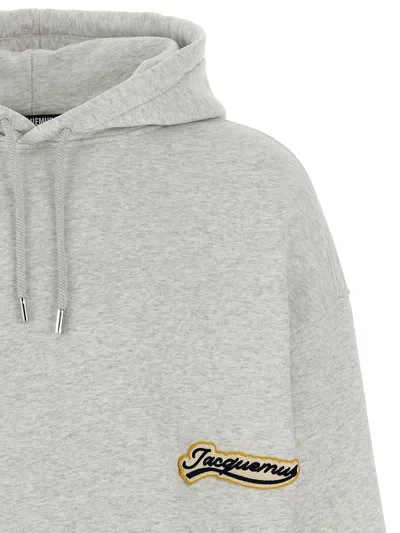 Jacquemus Hooded Sweater With Drawstring And Ribbed Finish In Gray