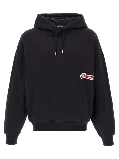 Jacquemus Cotton Sweatshirt With Embroidered Varsity Patch In Black