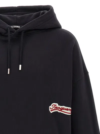 Jacquemus Cotton Sweatshirt With Embroidered Varsity Patch In Black
