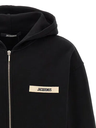 Jacquemus The Gros Grain Zip-up Hooded Sweatshirt In Black