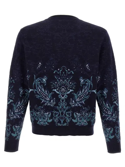 Etro Floral Jacquard Wool Sweater In Blue