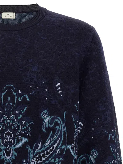 Etro Floral Jacquard Wool Sweater In Blue
